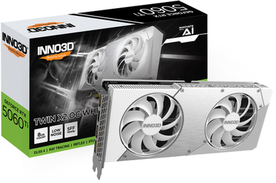Kartë grafike Inno3D GeForce RTX 5060 Ti Twin X2 OC, 8GB GDDR7, PCI Express, e bardhë