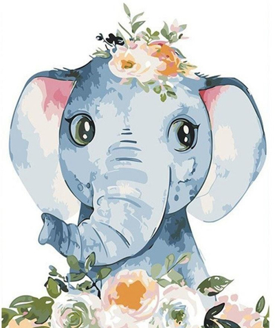 Set pikturimi me numra NIKI4 Little Elephant, kanavacë 40x50cm, 24 ngjyra akrilike, shumëngjyrësh