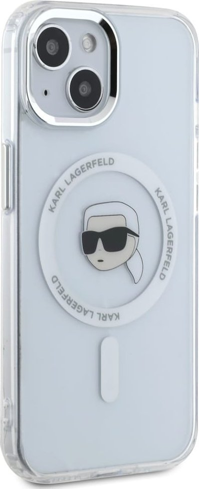 Заштитна маска за телефон Karl Lagerfeld IML Head Metal Frame MagSafe, за iPhone 15, транспарентна