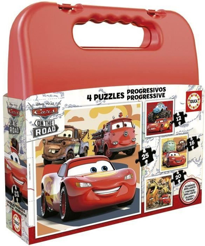 Puzzle për fëmijë Educa Suitcase Cars, set 4 copë, 12 25 pjesë