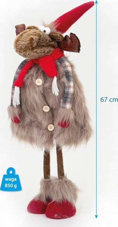 Dekor për Krishtlindje dreri xhuxh pelushi, 67cm, i kuq dhe kafe