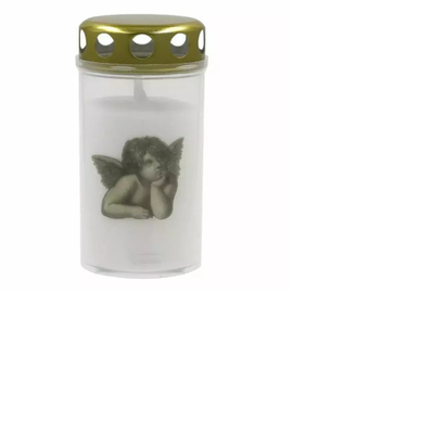 Qiri memorial Candela 24100121, 5.6×11.5 cm, 40 orë djegie, i bardhë me engjëll