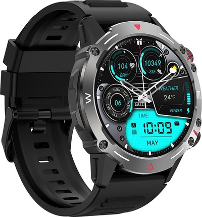 Smartwatch Veltori VT110-1, ekran 1.43" AMOLED, Bluetooth, me rrip silikoni të zi