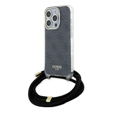 Mbulesë telefoni Guess GUHCP15XHC4SEK për iPhone 15 Pro Max, Crossbody Cord 4G Print, e zezë