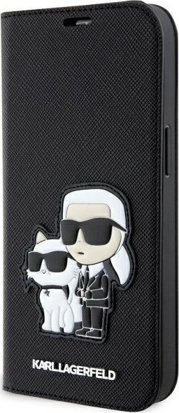 Këllf telefoni Karl Lagerfeld NFT Saffiano për iPhone 14, kapak portofol, i zi