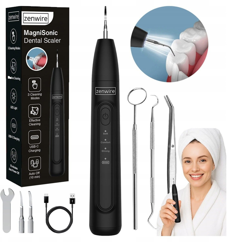 Pajisje ultrasonike për dhëmbë Zenwire J09 MagniSonic, 3 mënyra pune, ndriçim LED, e bardhë
