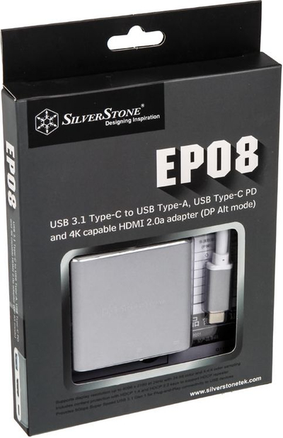 Docking station SilverStone EP08C, USB C, plot porta, gri