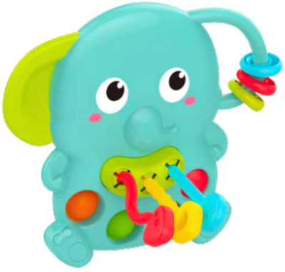 Lodër kërcyese LeanToys Rattle Elephant, sensorike për bebë, elefant, jeshile