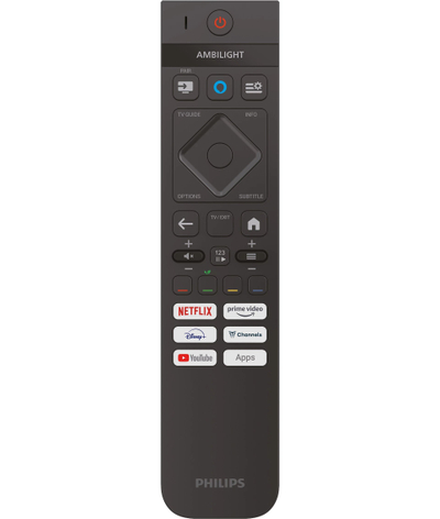 Set televizor dhe soundbar Philips 43PUS9010, 43" QLED 4K, Titan OS Ambilight, soundbar TAB5309 me subwoofer wireless, i zi