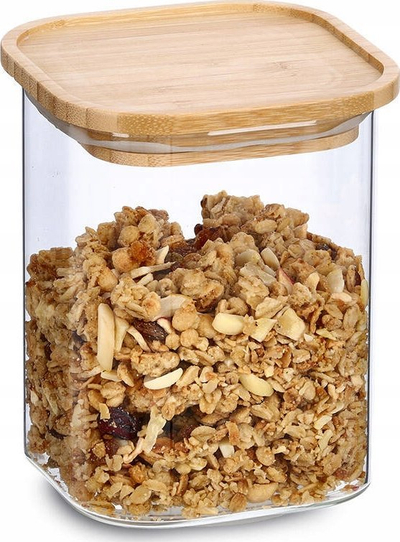 Kavanoz magazinimi me kapak bambuje, 900 ml, transparent