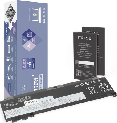 Bateri laptopi Mitsu për Lenovo ThinkPad T460s T470s, 2140mAh, Li‑polymer, e zezë