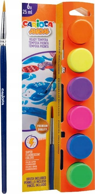 Ngjyra tempera neon Carioca, set 6x25ml me furçë