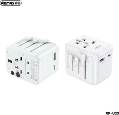 Adapter udhëtimi Remax RP-U23, universal PL EU UK USA AUS, me USB dhe USB C, i zi