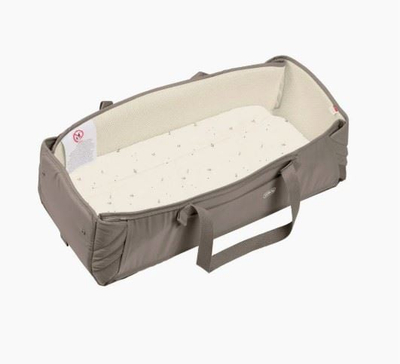 Shportë portative për bebe Voksi Carry Me, dyshek pambuku organik, material i papërshkueshëm nga uji, kafe Walnut Leaf