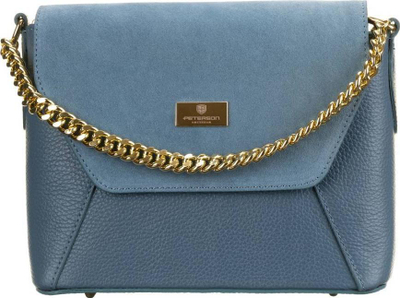 Çantë crossbody Peterson Messenger, lëkurë ekologjike, me zinxhir metalik, blu