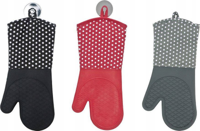 Doreza furre Wenko Oven Gloves, silikon, set 2 copë, gri me pika të bardha