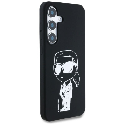 Kapak telefoni Karl Lagerfeld Klhms25Spnykgrtk për Samsung S25, silikon magnetik, me dizajn Graffiti, i zi