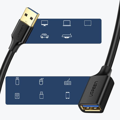 Kабел USB Ugreen 10368B, USB A во USB A, 1 m, црн