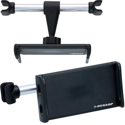 Mbajtëse telefoni Dunlop për mbështetësen e kokës, për telefon edhe tablet, rrotullim 360°, e zezë
