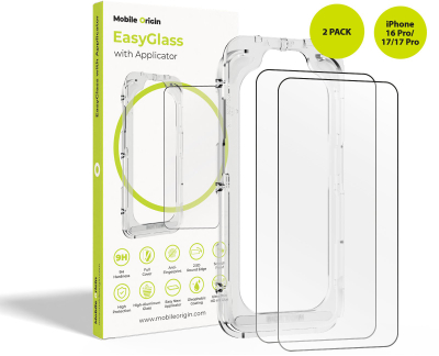 Заштитно стакло Mobile Origin EasyGlass, iPhone 16 Pro 17 17 Pro, апликатор, 2 транспарентни парчиња