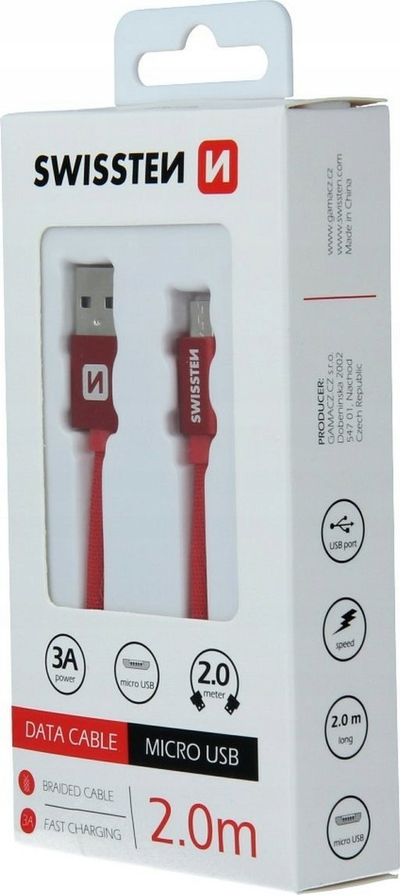 Kabllo USB Swissten Textile, Micro USB, 2m, e kuqe