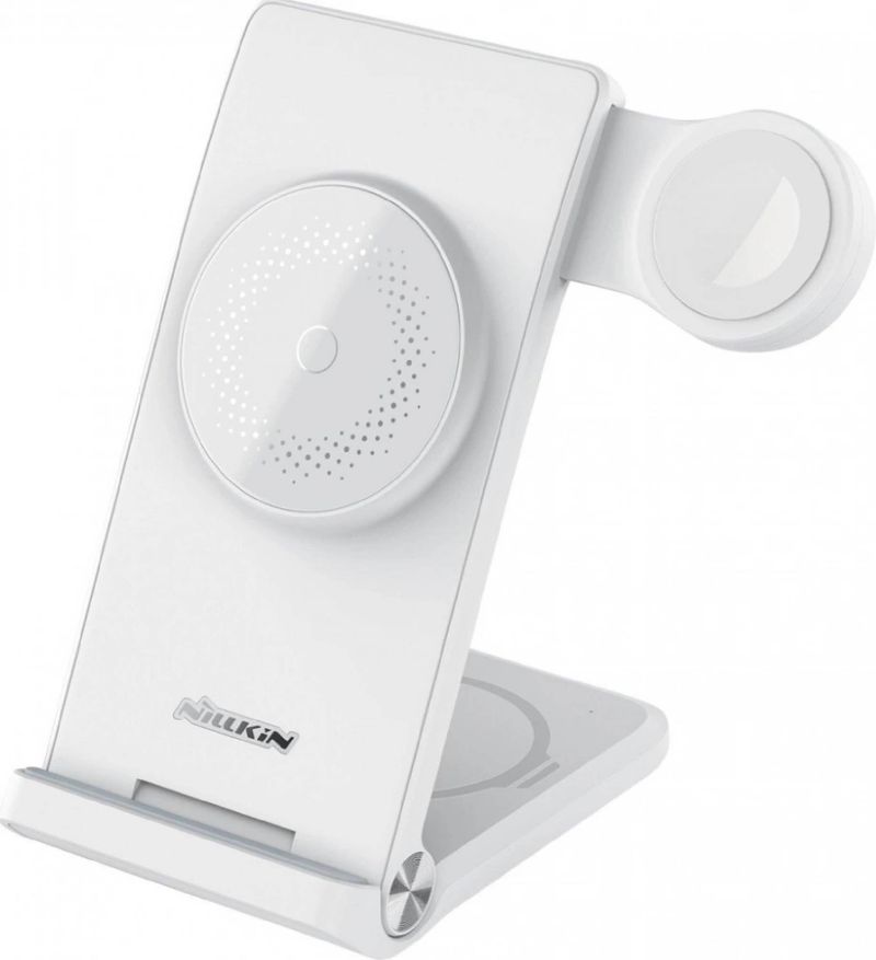 Karikues wireless 3 në 1 Nillkin PowerTrio MagSafe, për iPhone Apple Watch kufje, i bardhë
