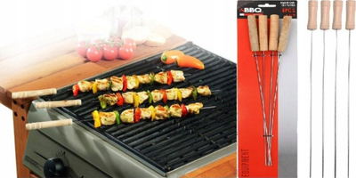 Shkopinj BBQ MyBBQ C83500220, set me 4 copë, inoks 41.5 cm, doreza druri, ngjyrë natyrale