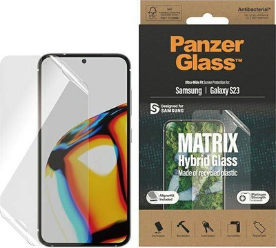 Mbrojtëse ekrani PanzerGlass për Samsung Galaxy S23, Matrix Hybrid Glass, Ultra-Wide Fit, transparente