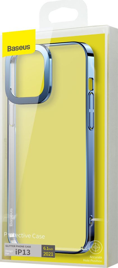 Kllëf telefoni Baseus Glitter Case për iPhone 13, transparent, me kornizë metalike blu