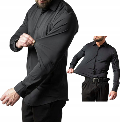 Këmishë për burra slim fit, elastike, me mëngë të gjata, e zezë