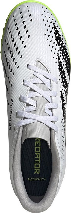 Këpucë futbolli Adidas Predator Accuracy.4 për tapet me bar sintetik, me tapë gome, materiale sintetike, të bardha
