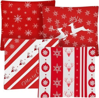 Set jastëkmbulesash dekorative Ruhhy X4, 45x45cm, motiv Krishtlindjesh, të kuqe dhe të bardha