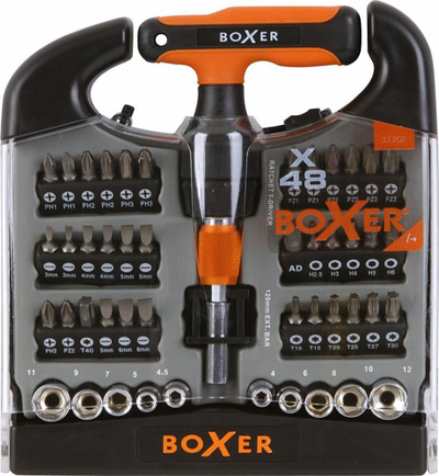 Set kaçavidash me bit dhe çelësa Boxer X48, 48 pjesë, 4.5-12mm, portokalli me të zi
