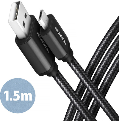 Kabllo AXAGON USB-A - micro USB2.0 HQ, 2.4A, 1.5m, e zezë