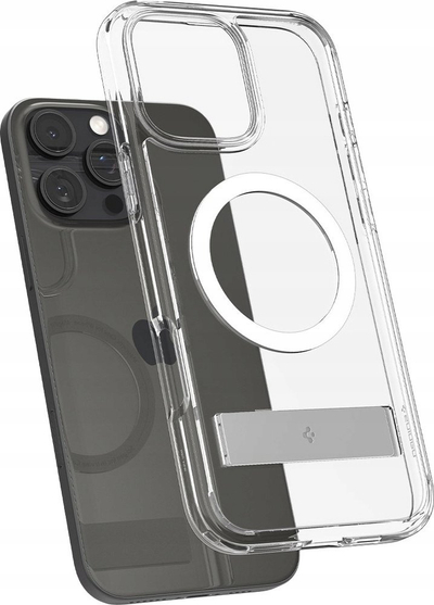 Mbrojtëse telefoni Spigen Slim Armor Essential S MagSafe, për iPhone 16 Pro, me këmbë mbajtëse, transparente