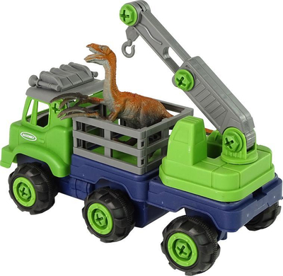 Set lodër kamion vinç Leantoys Dinosaur, me dinosaur, me kaçavidë, jeshil blu