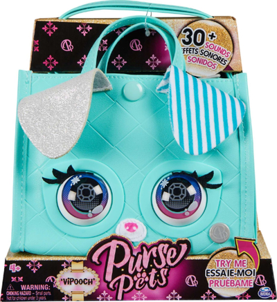 Çantë lodër Purse Pets VIPooch Puppy Tote, interaktive, 30 tinguj, ngjyrë turkeze