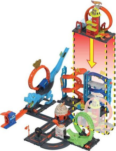 Set loje Hot Wheels City Super Loop Fire Station, me pistë loop, përfshin kamion zjarrfikës 1:64, shumëngjyrësh