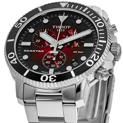 Orë për meshkuj Tissot Seastar 1000 Chronograph T120.417.11.421.00, e argjendtë/kuqe