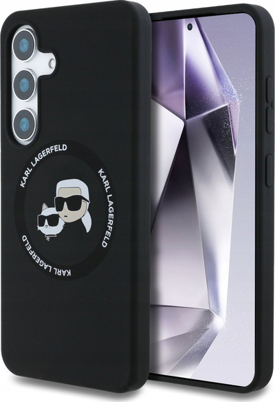 Kapak telefoni Karl Lagerfeld Liquid Silicone K&amp;CH Heads, për Samsung Galaxy S25 Plus, me MagSafe, ngjyrë e zezë