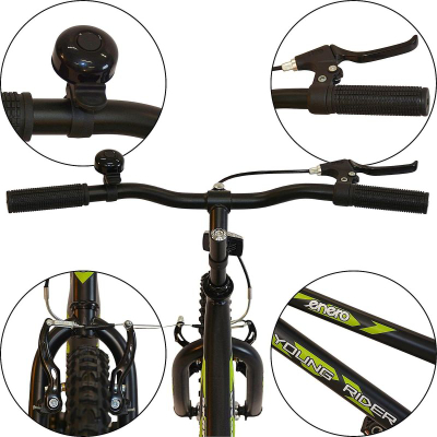 Biçikletë për kalamaj Enero Young Rider 20", çelik, fren V-Brake, e zezë me jeshile