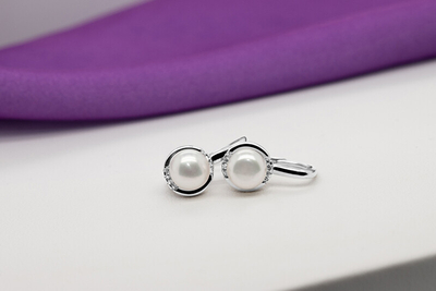 Vathë argjendi Brilio Silver EA384W, perlë, gurë zirconia, ngjyrë argjendi