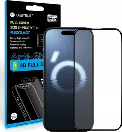 Qelc mbrojtës Bestsuit Hybrid Glass Flexible 5D Full Glue për iPhone 16 Pro Max, me kornizë t’zezë