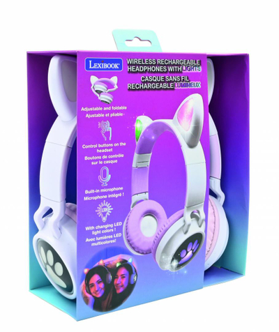 Kufje pa tela Lexibook Cat Ears, Bluetooth 5.0, me drita LED, shumëngjyrëshe