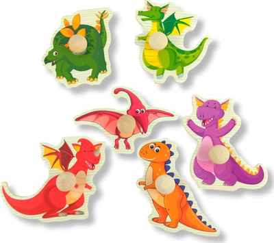 Puzzle druri Montessori Dinosaur, me doreza, 22 x 15 cm, shumëngjyrësh