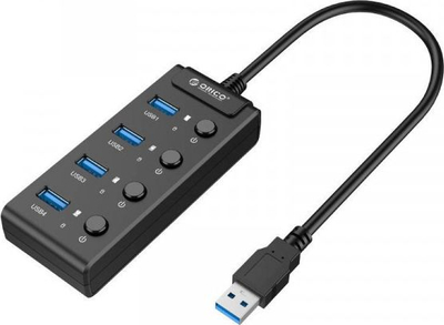 HUB USB Orico me 4 porta, USB 3.0, 5Gbps, me çelësa on/off, i zi