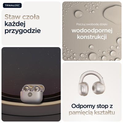 Kufje wireless Motorola Moto Buds Loop, Bluetooth, me kapse rreth veshit open ear, bezhë me kristale Swarovski
