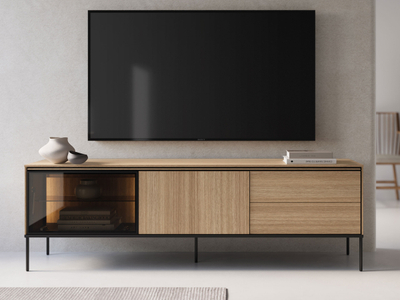Komodë TV 197 cm me 1 vitrinë dhe 2 sirtarë, me ndriçim VISSO VI-08, kaftë