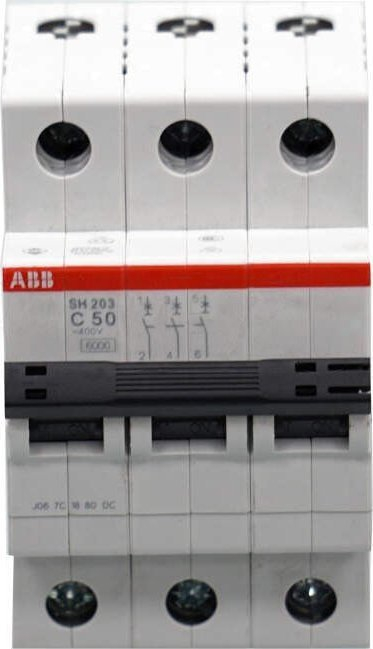 Automat elektrik ABB SH203 C50A, 3P, 6kA, i bardhë