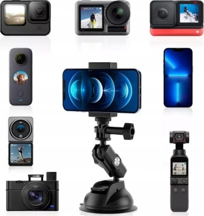 Mbajtëse me vakum Telesin TE-SUC-011 për GoPro Hero 11 10 9 8, për xham